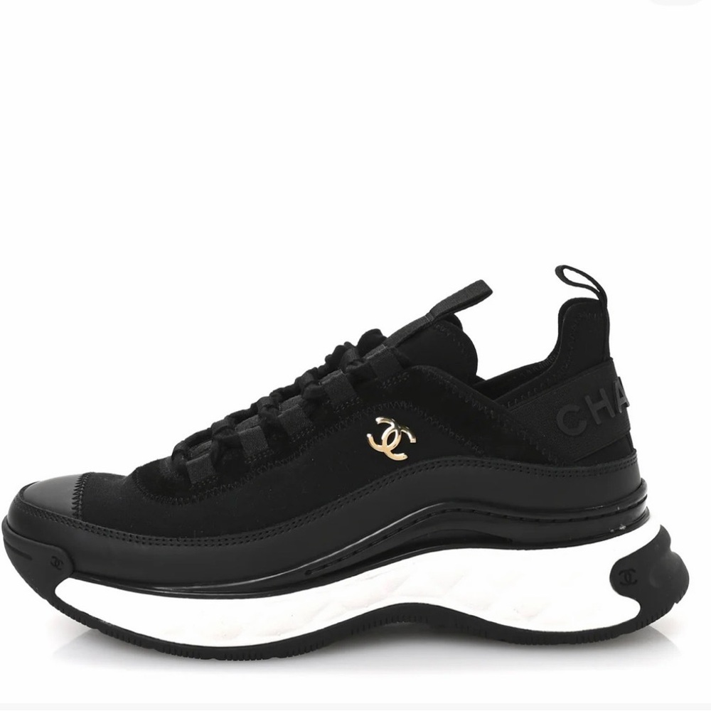 CHANEL Black Calfskin Mixed Fibers CC Sneakers size 39 (Brand New in Box) - Picture 2 of 11